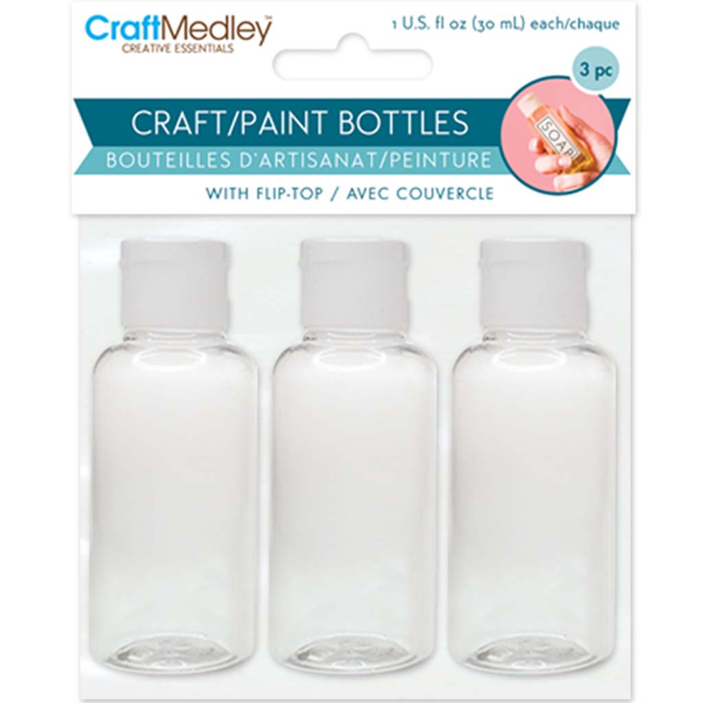 Plastic Bottles Transparent with Flip-Top Lid 1oz 3pcs