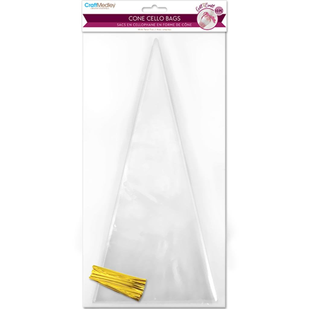 Clear Cone Cello Bags 14.5in x 6.7in 10pc with Twist Ties