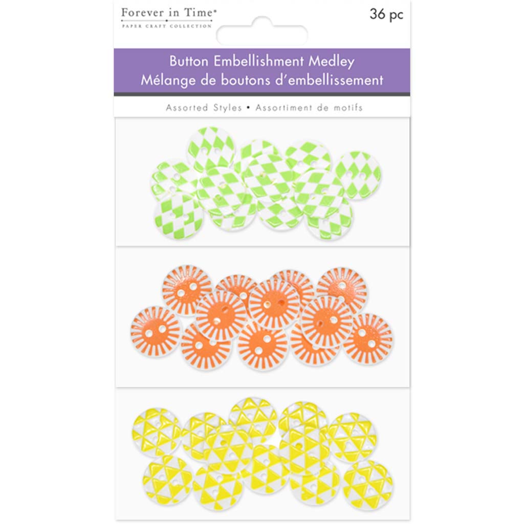 Round Pattern Button Medley 36pc 3-Tier Tropical