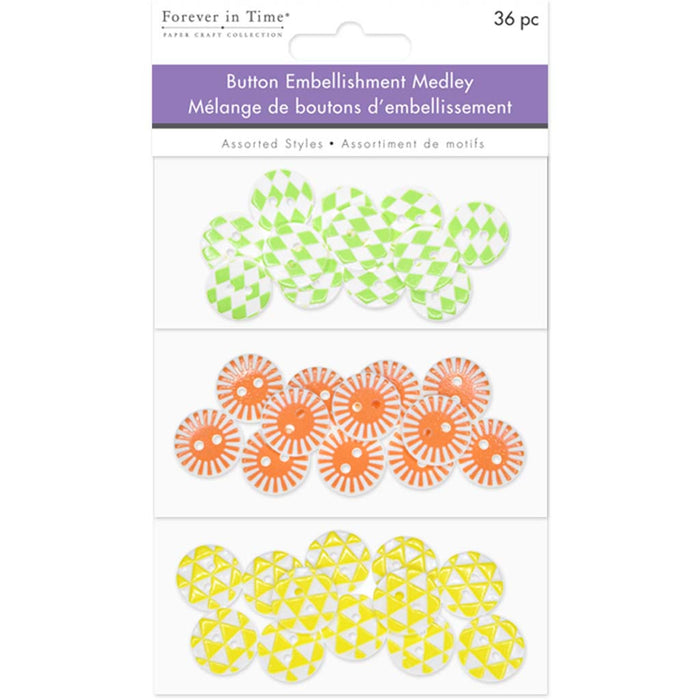 Round Pattern Button Medley 36pc 3-Tier Tropical