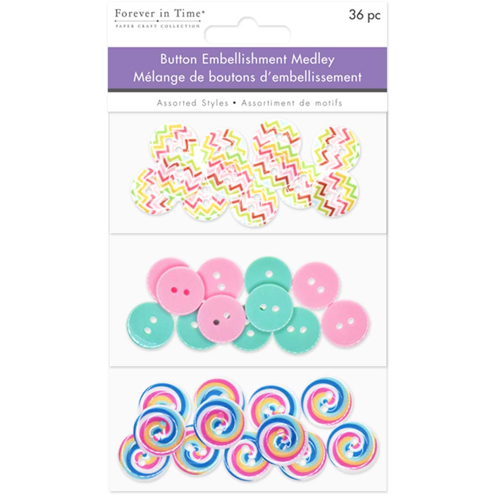 Round Pattern Button Medley 36pc 3-Tier Pinwheel