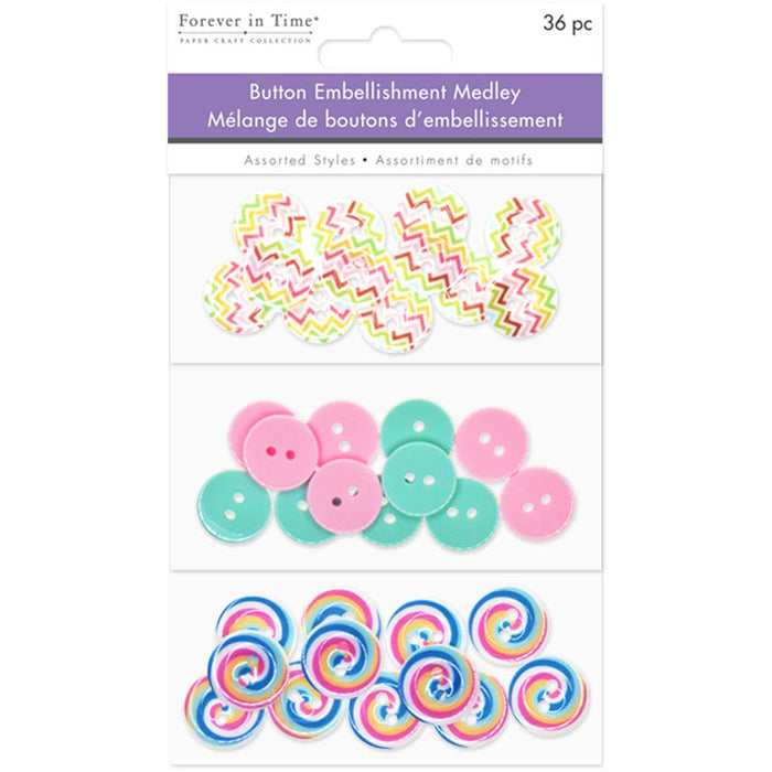 Round Pattern Button Medley 36pc 3-Tier Pinwheel