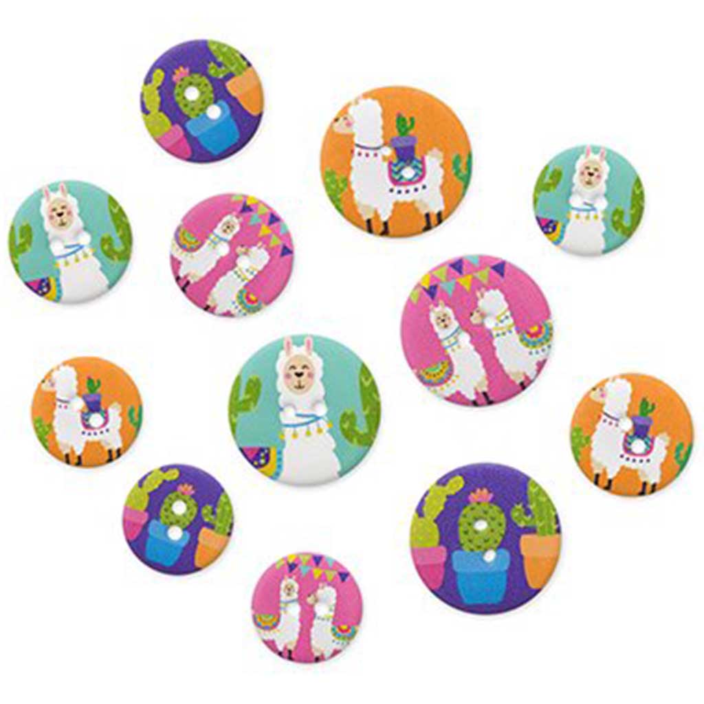 Patterned Wood Button Medley Llama Assorted 18/20/25mm
