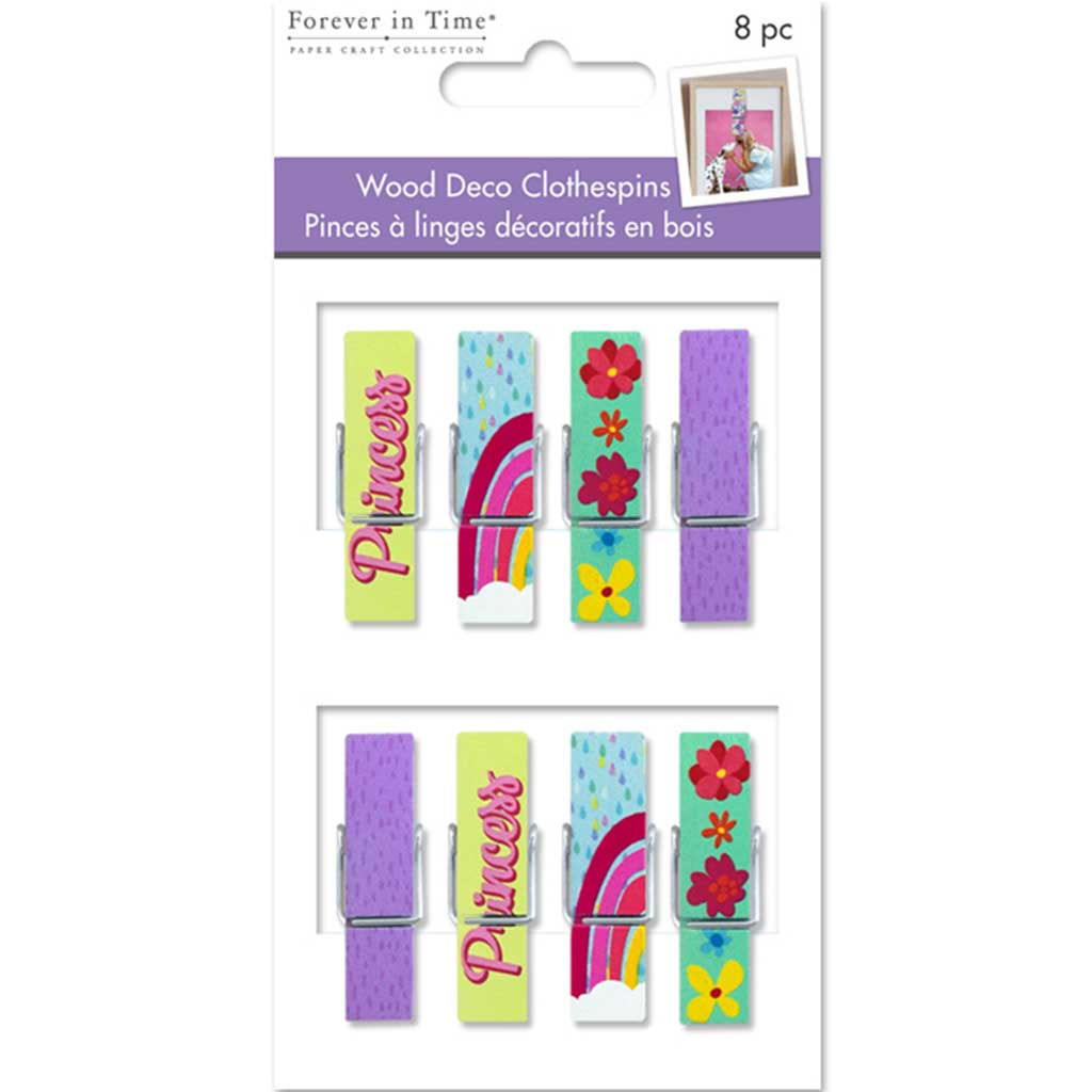 Wood Deco Clothespins 8pcs 1.8in Printed Princess