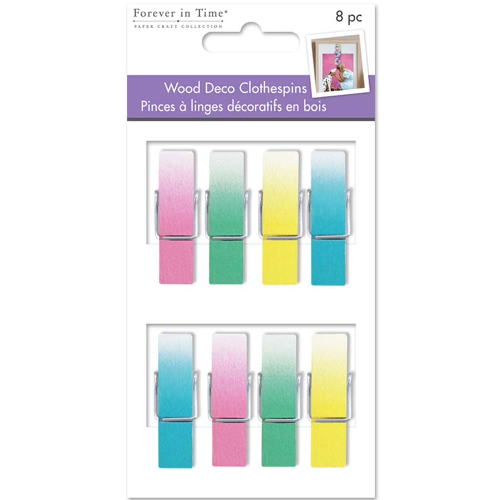 Wood Deco Clothespins 8pcs 1.8in Pastel Ombre