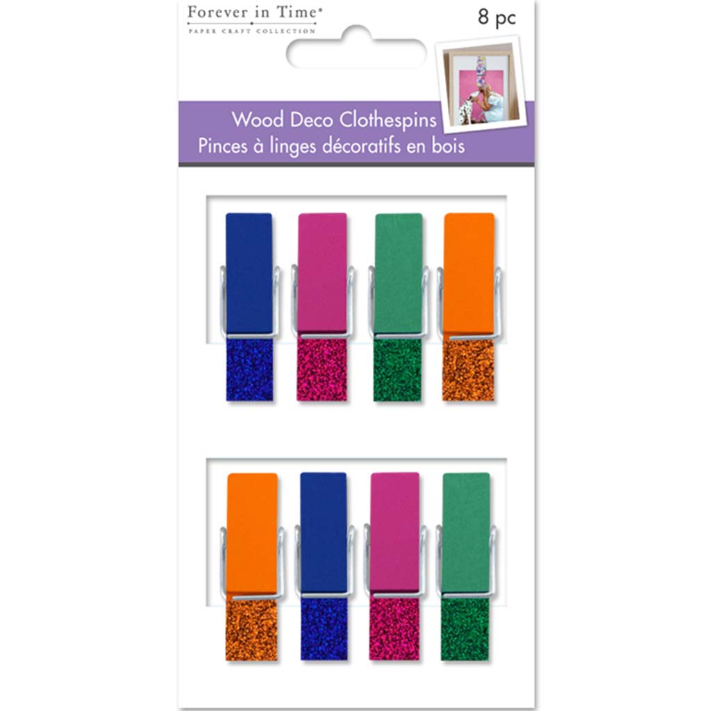 Wood Deco Clothespins 8pcs 1.8in Bold Glitter