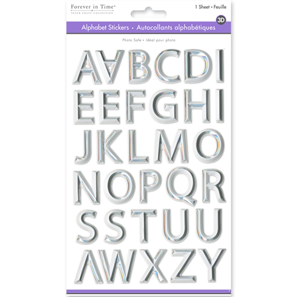 Paper Craft Sticker 3D Alpha PVC 5.7in x 9.8in White with Silver Foil