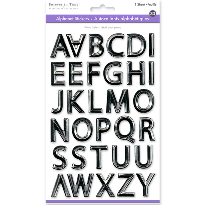 Paper Craft Sticker 3D Alpha PVC 5.7in x 9.8in Black with Silver Foil