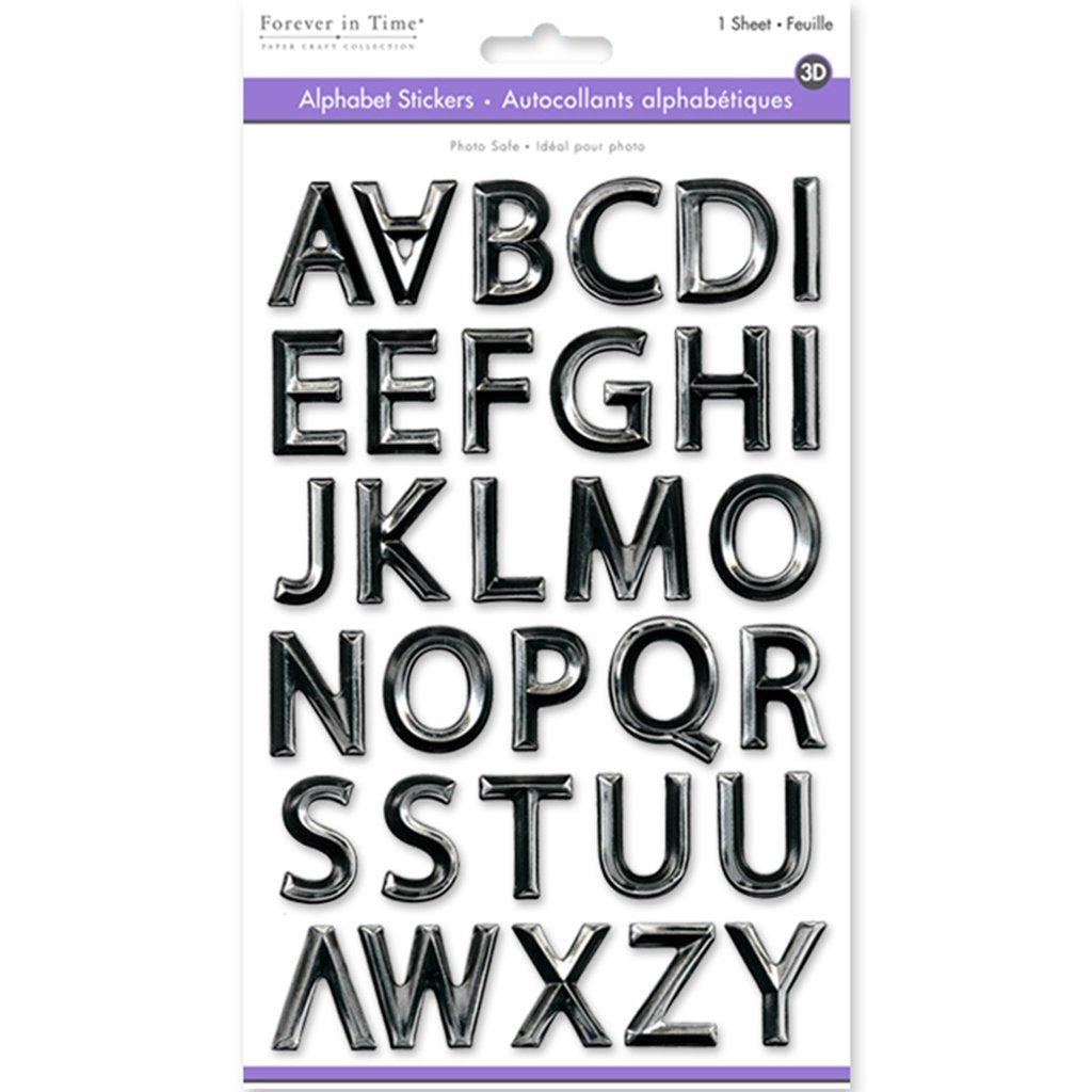 Paper Craft Sticker 3D Alpha PVC 5.7in x 9.8in Black with Silver Foil