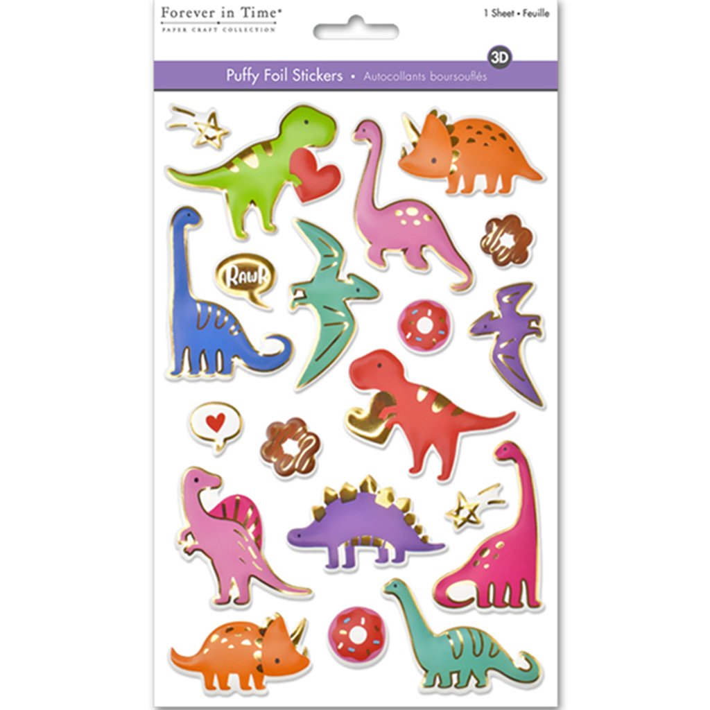 Paper Craft Sticker 3D Puffy Foil  5.5in x 8.25in Dino