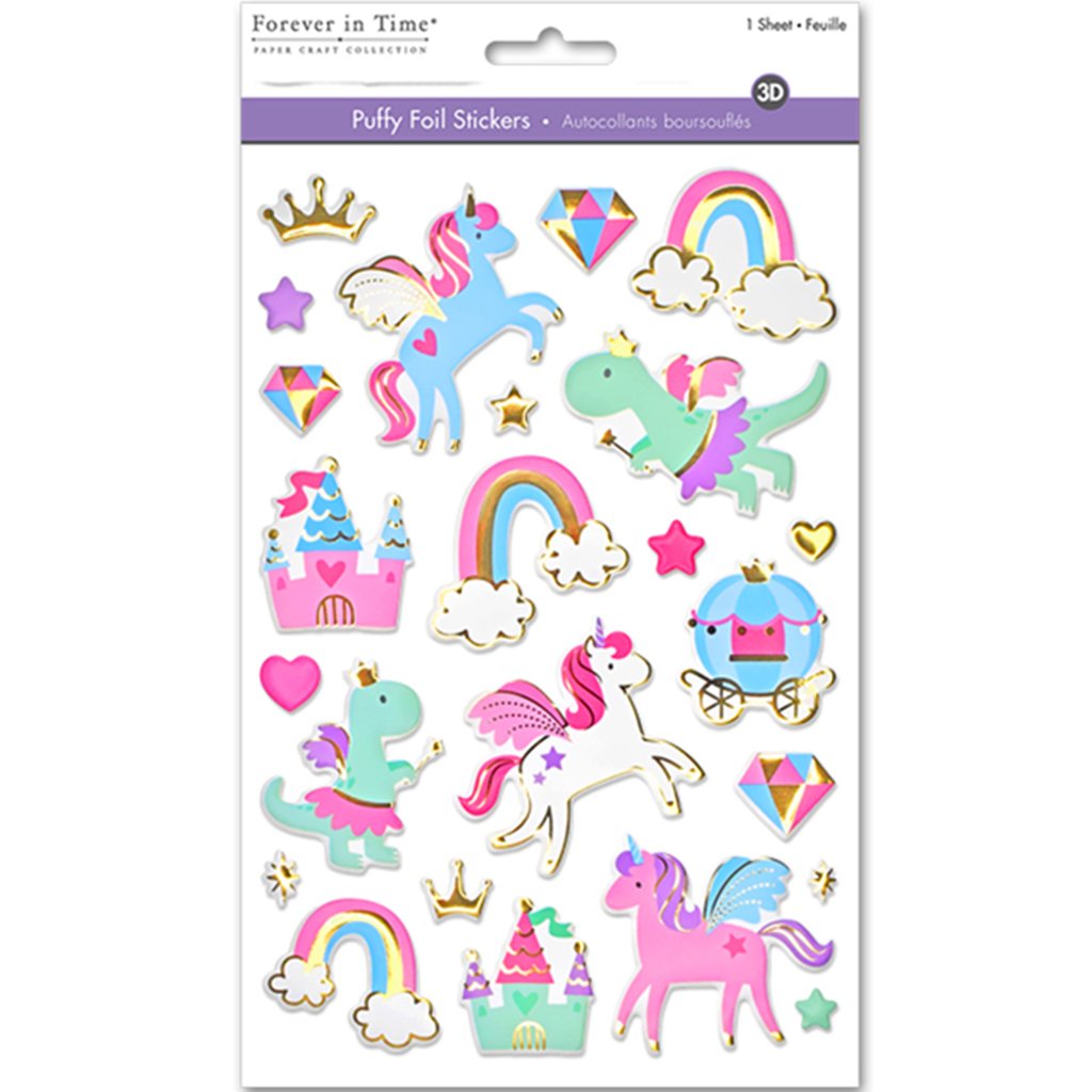 Paper Craft Sticker 3D Puffy Foil 5.5in x 8.25in Unicorn
