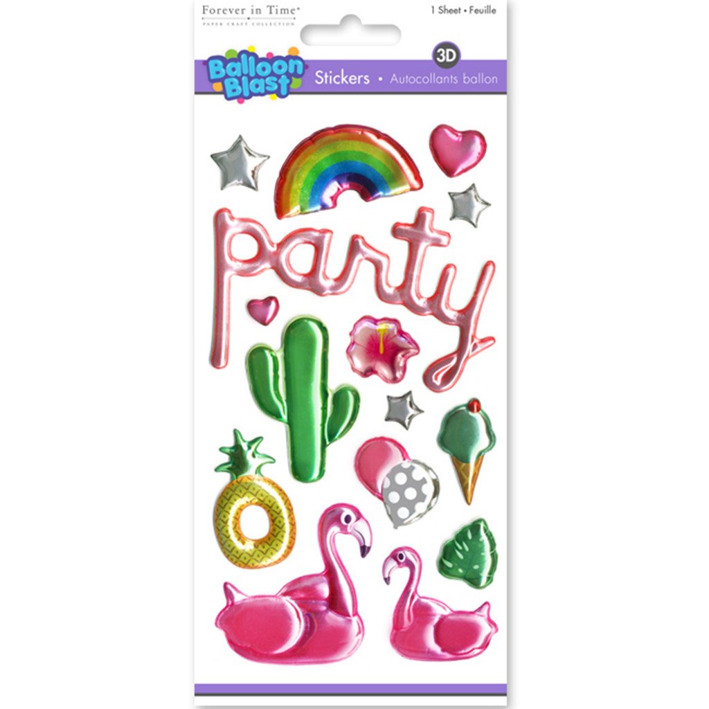 Craft Sticker 3D Balloon Blast 9.4cm x 17.5cm Flamingo Party