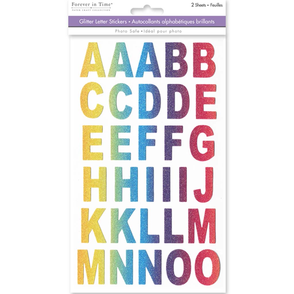 Paper Craft Stickers: Alpha Glitter 2 Sheets Rainbow Shimmer, 5.75in x 9.45in