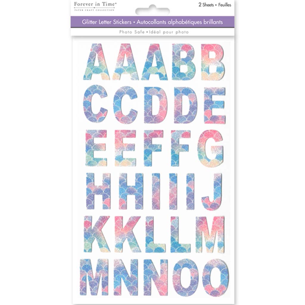 Craft Stickers Alpha Glitter 5.75in x 9.45in 2 Sheets Mermaid Pastel