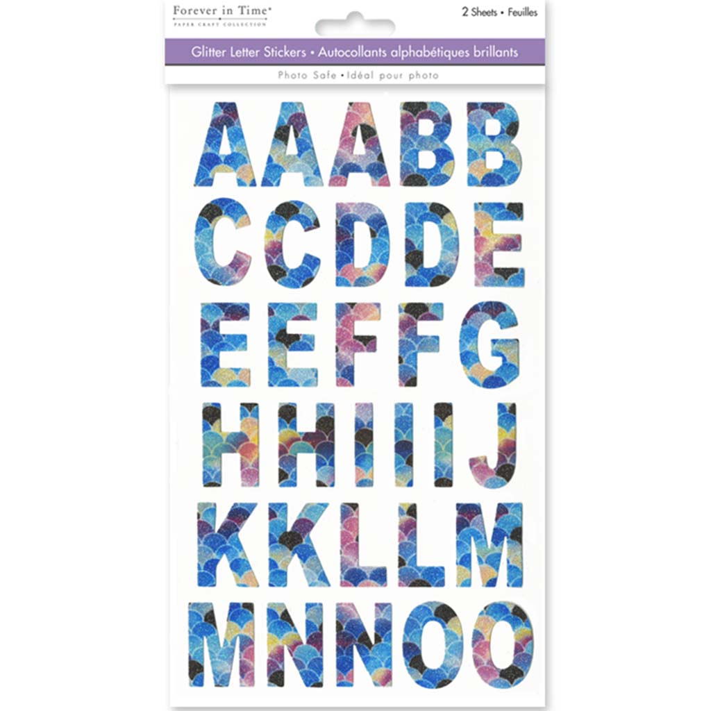 Craft Stickers Alpha Glitter 5.75in x 9.45in 2 Sheets Mermaid Bold