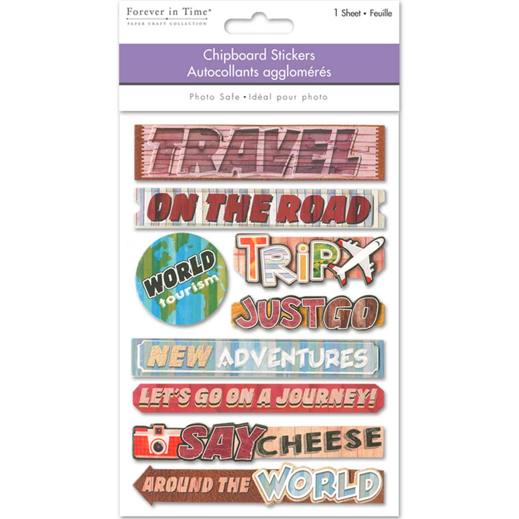 Handmade Sticker 3D Chipboard Sentiments 4.9in x 7.3in Travel