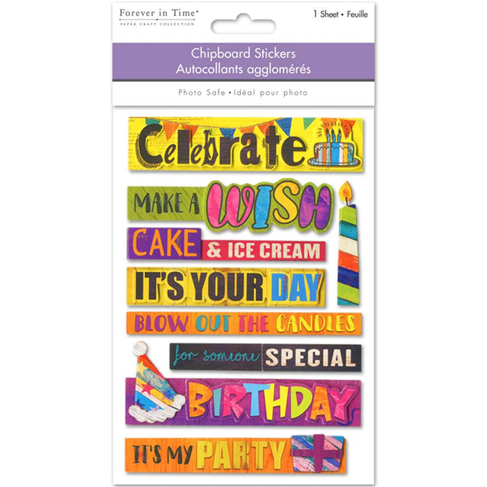 Handmade Sticker 3D Chipboard Sentiments 4.9in x 7.3in Celebrate