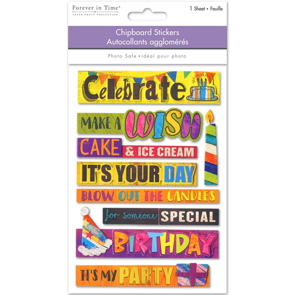 Handmade Sticker 3D Chipboard Sentiments 4.9in x 7.3in Celebrate