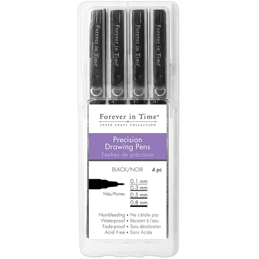 Black Ink Precision Drawing Pen Value Case 4pc Assorted