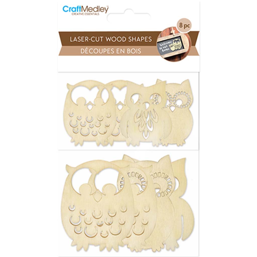Wood Craft Laser-Cut Wood Shapes X8 Owls