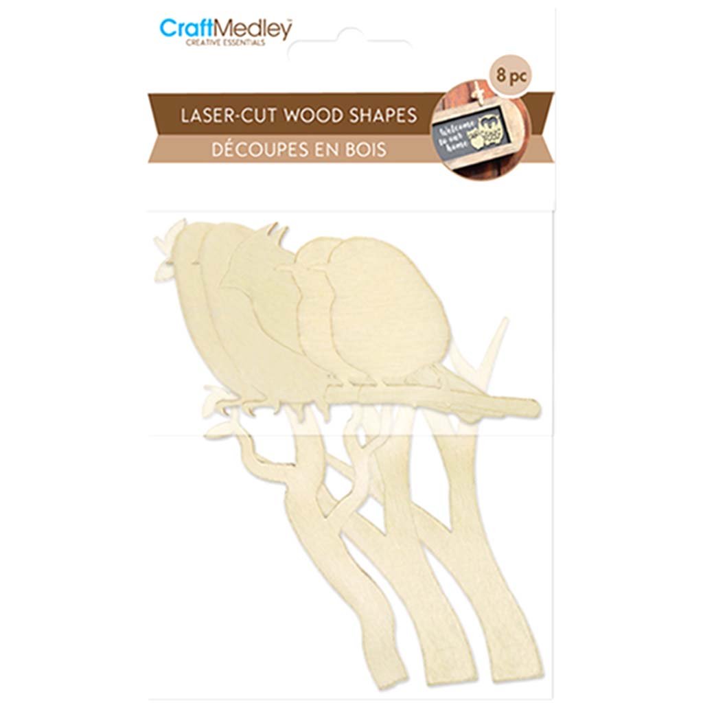 Wood Craft Laser-Cut Wood Shapes X8 Birdies on Branch