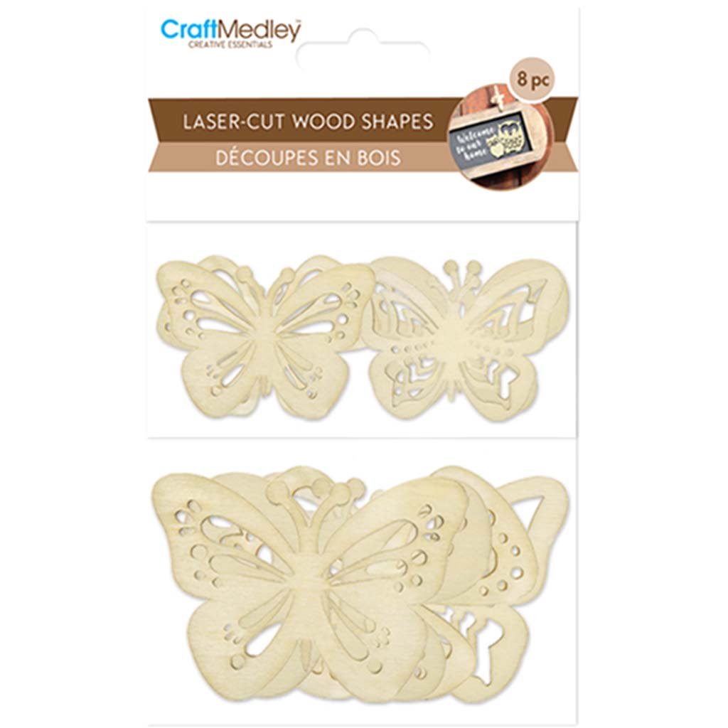 Wood Craft Laser-Cut Wood Shapes X8 Butterflies