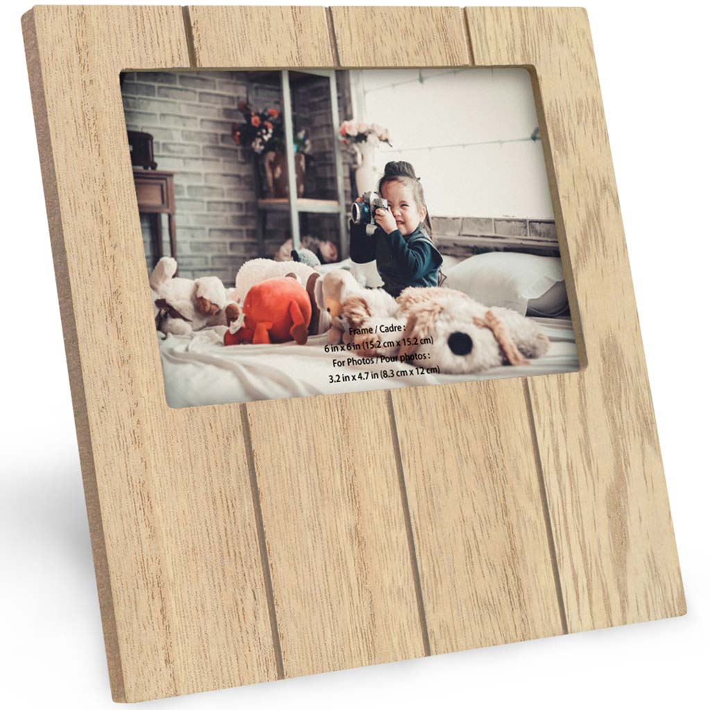 Wood Craft DIY Slat Photo Frame with Stand 6in x 6in