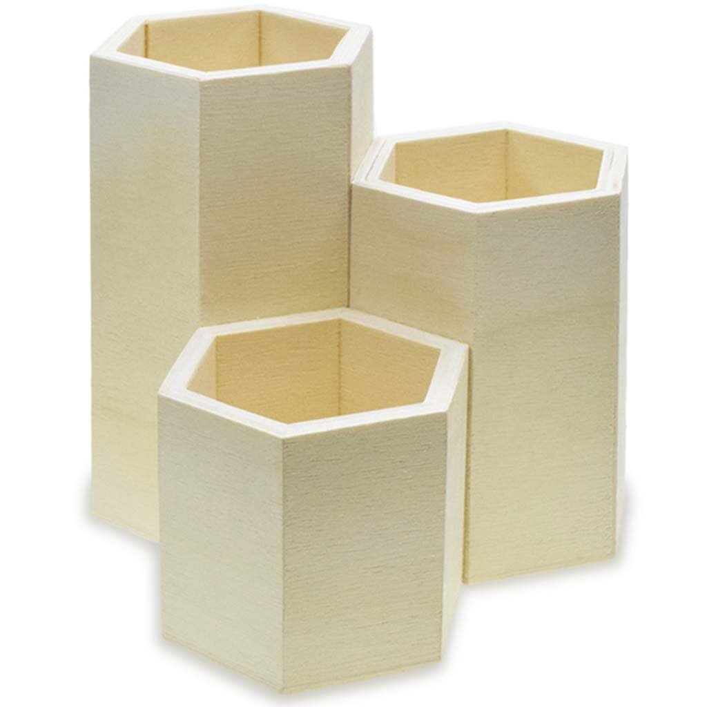 Wood Craft DIY Hexagon Caddy 4.5in x 4.5in 3 Compartments