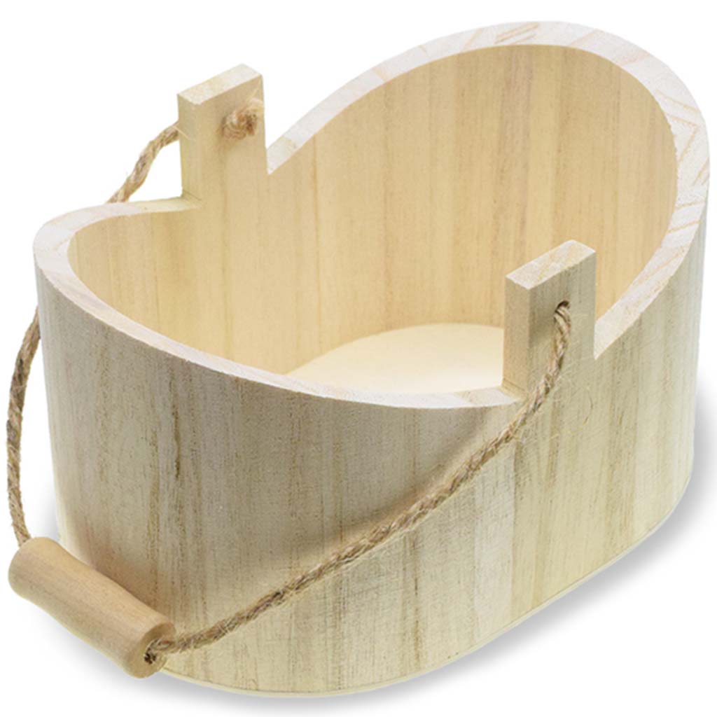 Wood Craft Oval Tub Basket with Jute Cord + Wood Handle 6.3in x 3.5in x 4.4in