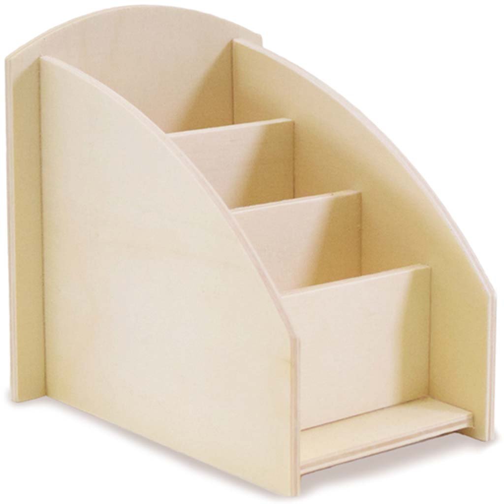 Wood Craft Desk Caddy 5.9in x 4.33in x 5.3in 4-Compartment