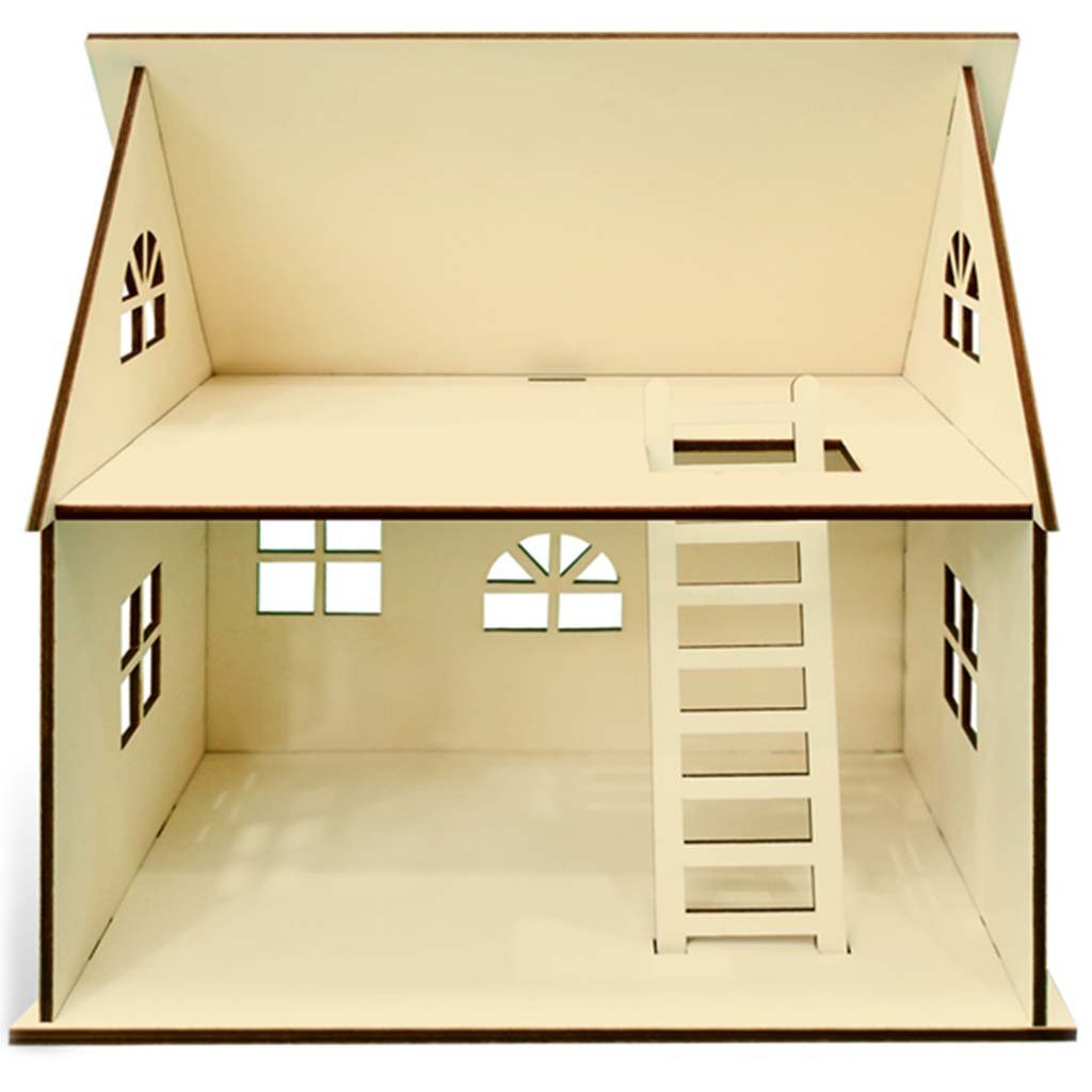 Wood Craft DIY 3D Doll House Structure Open Roof