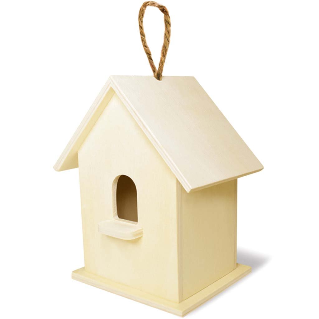 Wood Craft Birdhouse with Jute Hanger 6in-6.5in Standard with Stoop