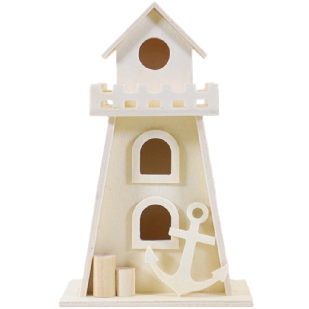 Wood Craft DIY Lighthouse Birdhouse 12 x 7.1 x 19cm