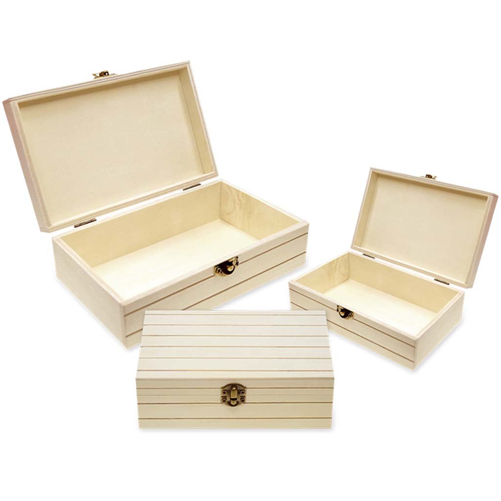 Wood Craft Slat Keepsake Box with Metal Clasp Set of 3