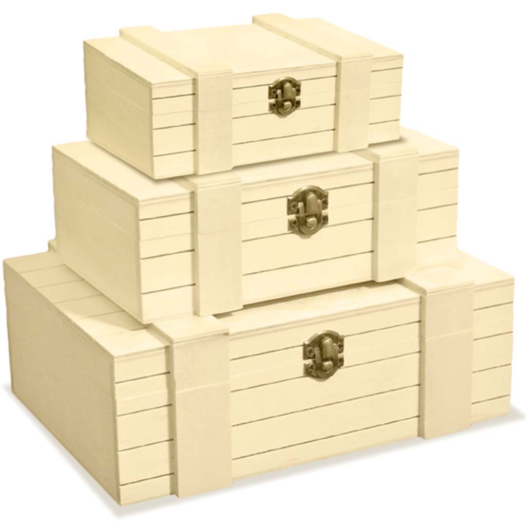 Wood Craft Treasure Box with Brass Clasp Set of 3