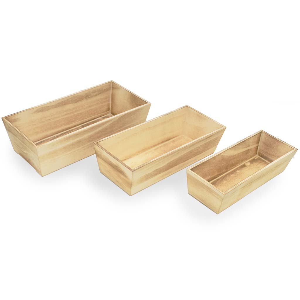 Wood Craft Planter Boxes with Woodburning Finish Set of 3