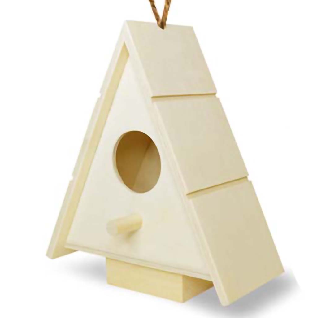 Wood Craft Birdhouses with Jute Cord Triangle Story One Hole 4in