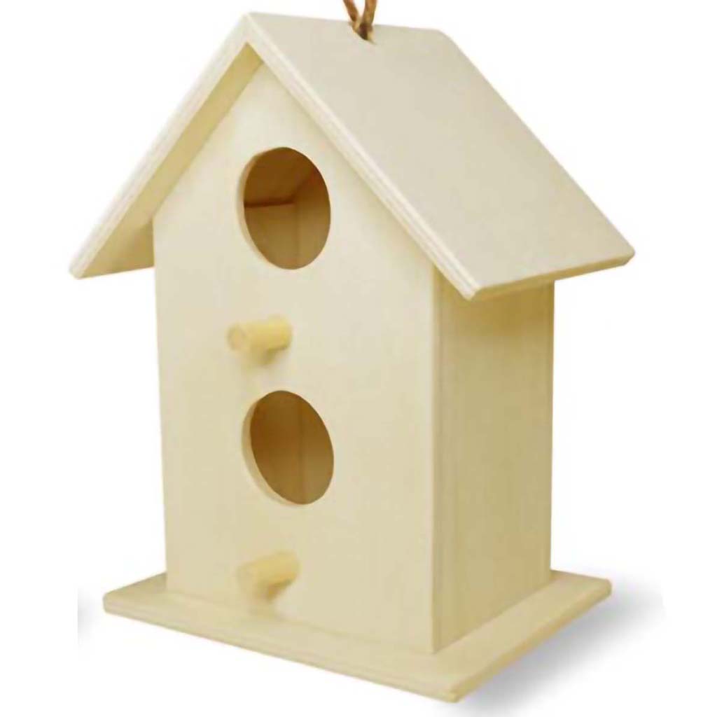 Wood Craft Birdhouses with Jute Cord Two Hole 4in