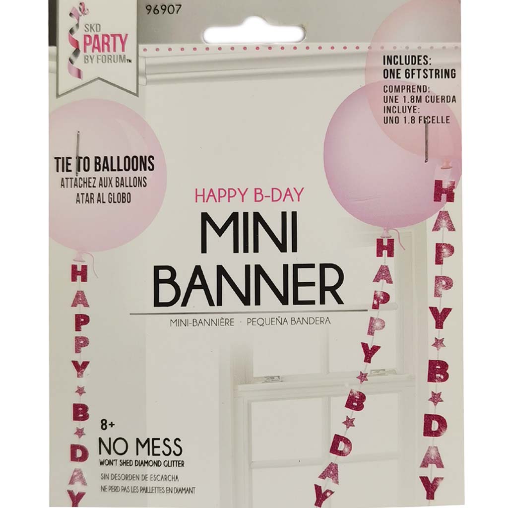 Happy Birthday Mini Banner, Hot Pink,Light Pink, Pink