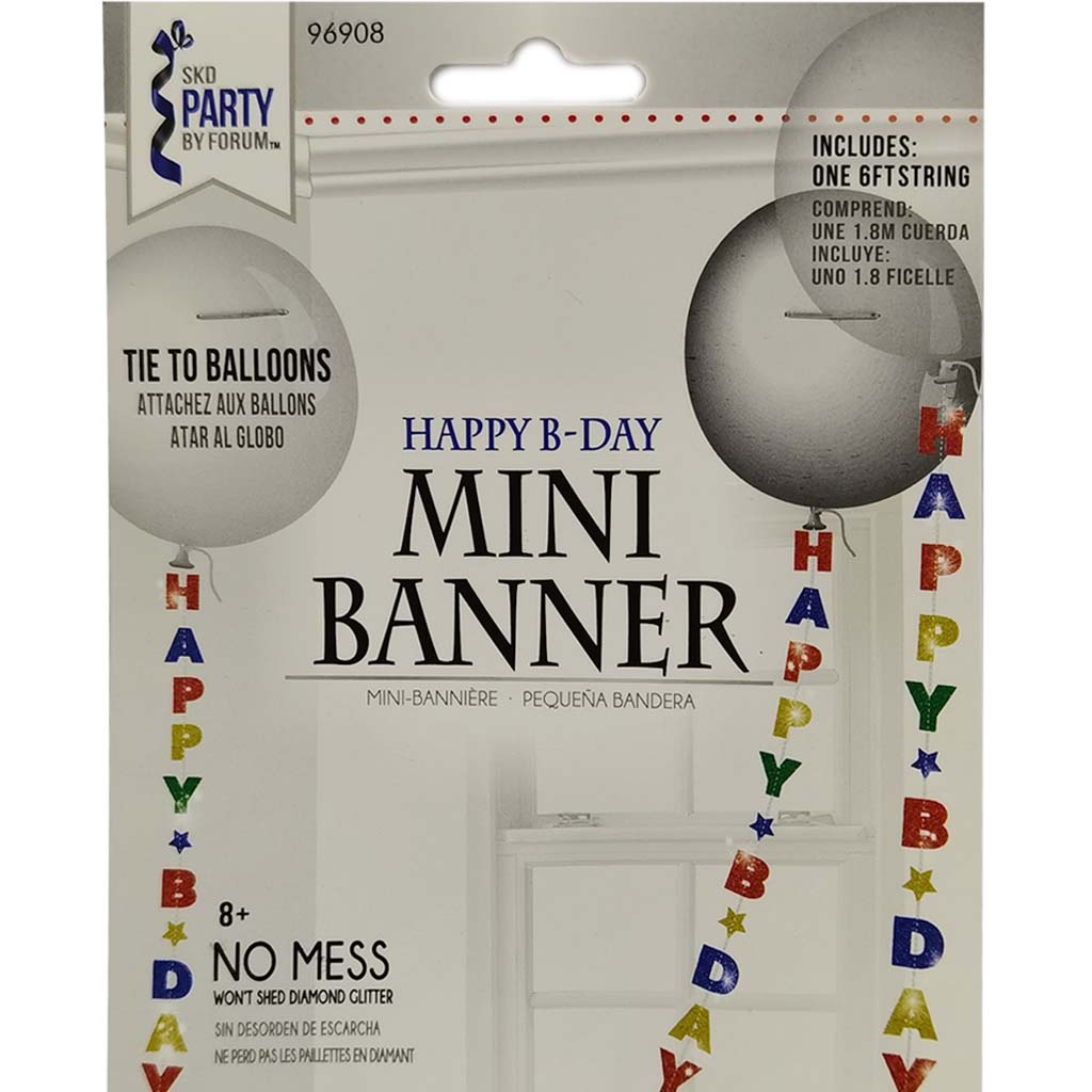 Happy Birthday Mini Banner, Red,Gold,Royal Blue,Green