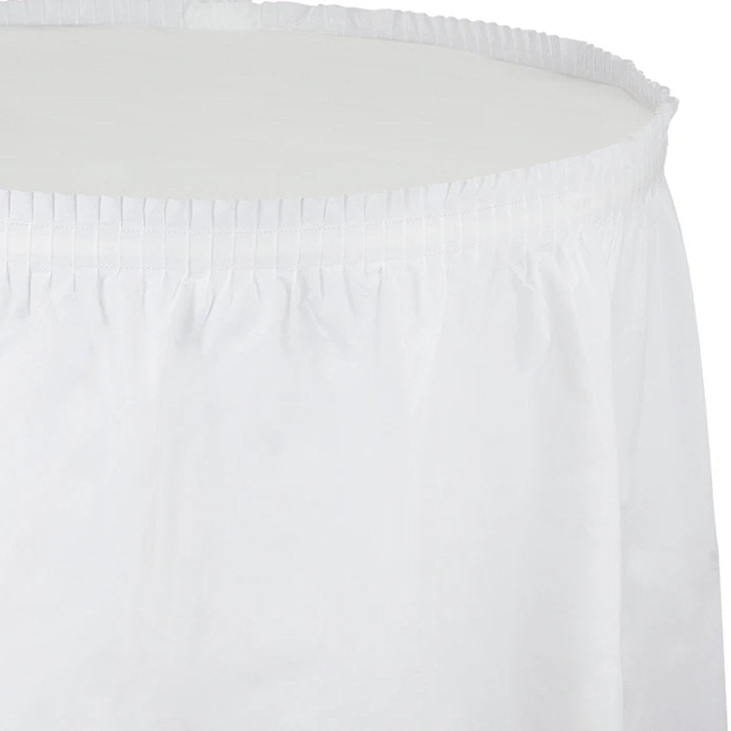 White Plastic Table Skirt, 21.5in X 29in