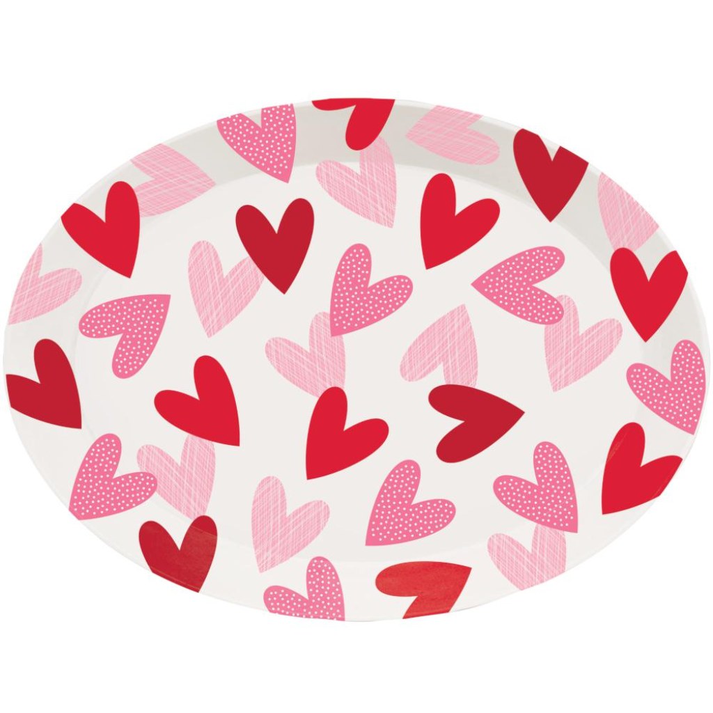 Oval Plastic Tray Valentines Heart, 14in