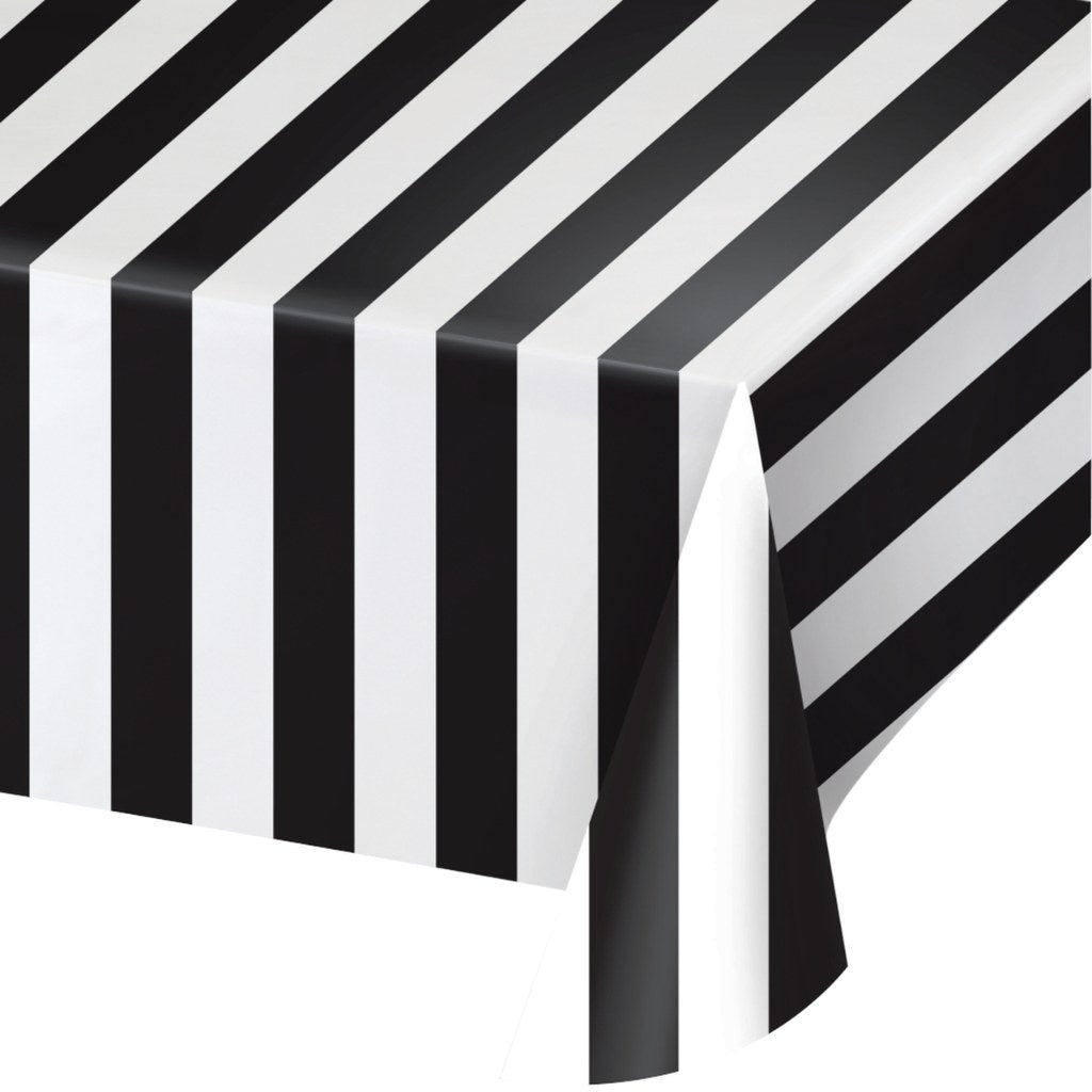 White and Black Stripe Tablecover, 54in X 108in