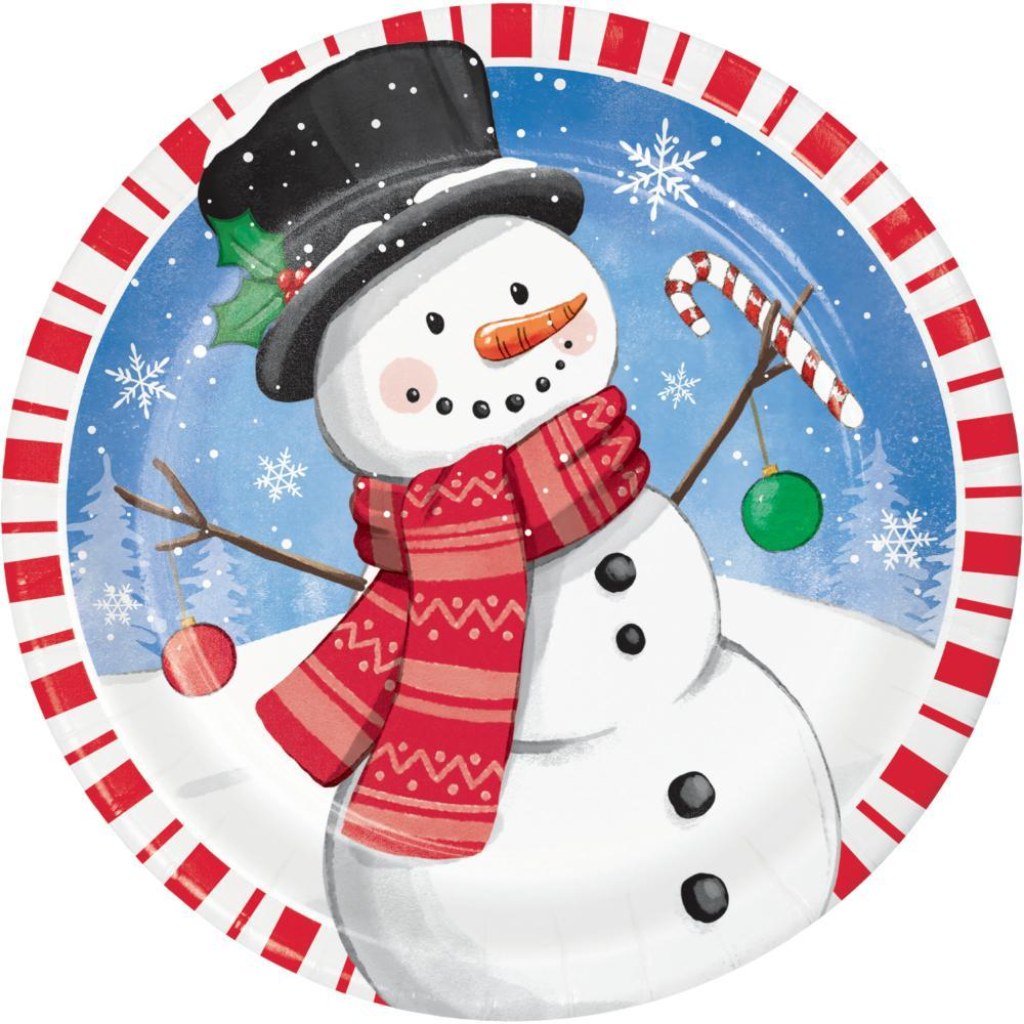 Candy Cane Snowman Dinner Plates 8ct, 9in