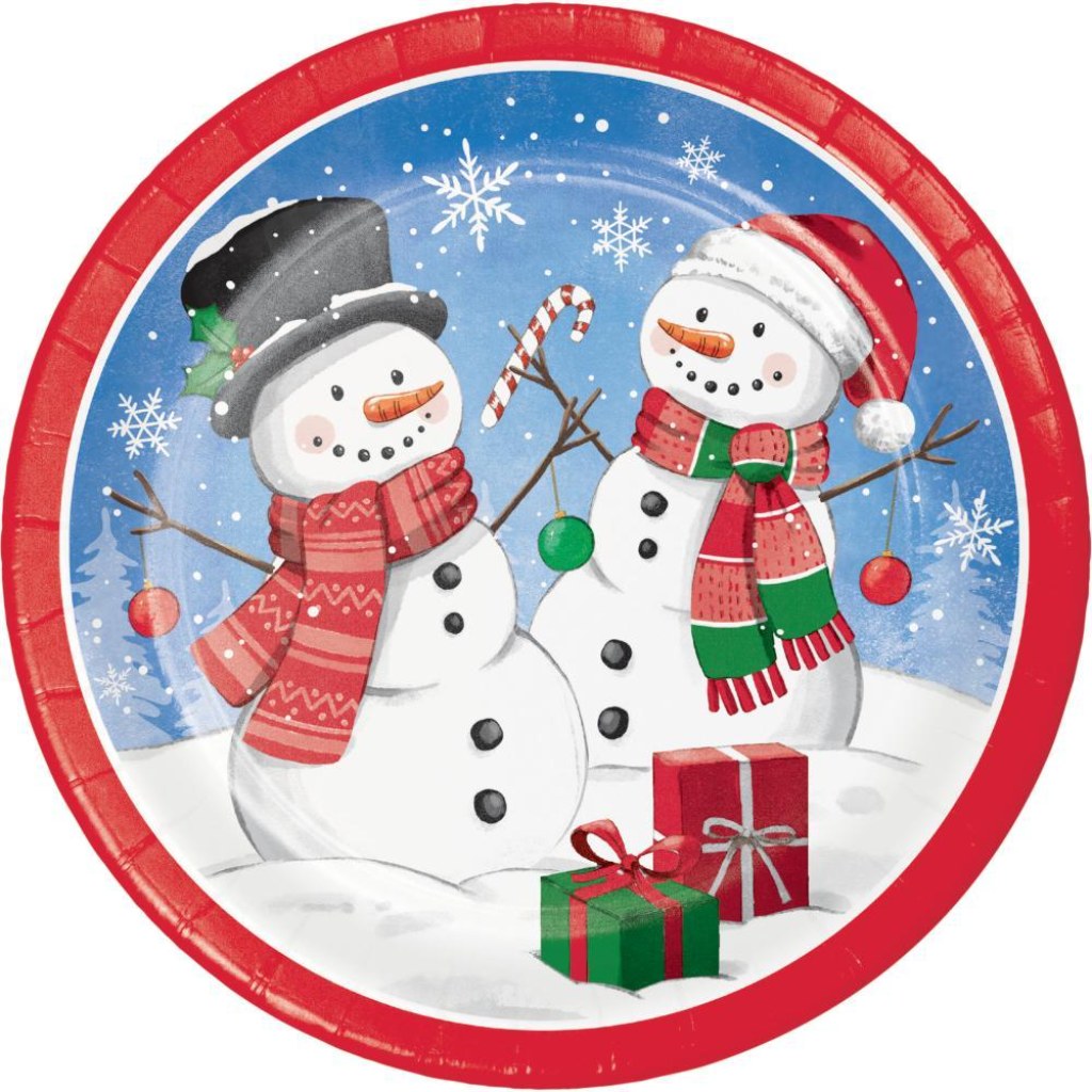 Candy Cane Snowman Lunch Plates 8ct, 7in