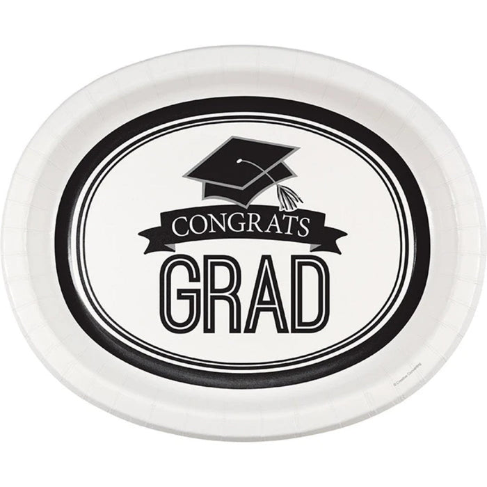 8ct Graduation School Spirit Oval Paper Platter 12in