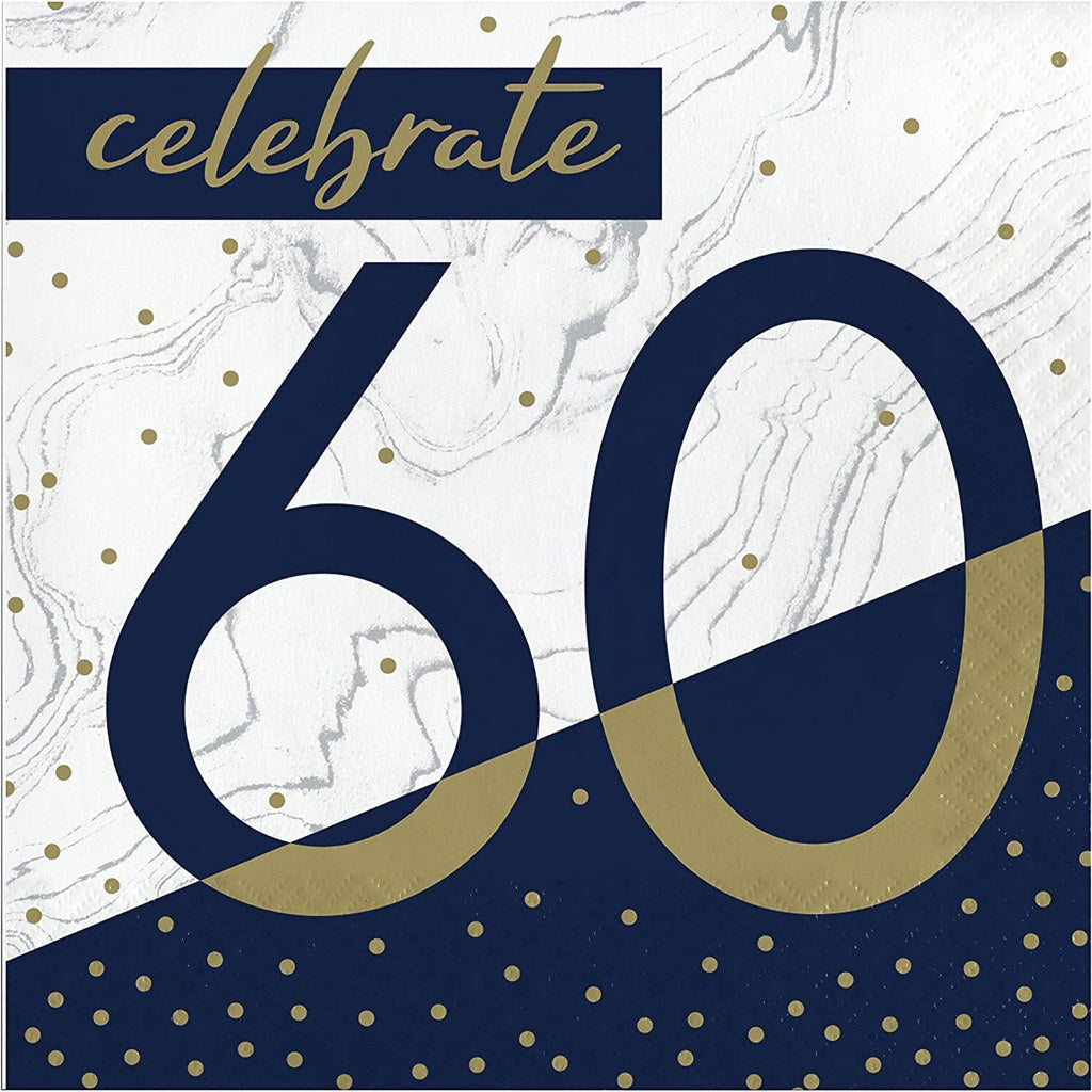 Navy and Gold Milestone 60 Birthday Lunch Napkins, 16ct, 2ply