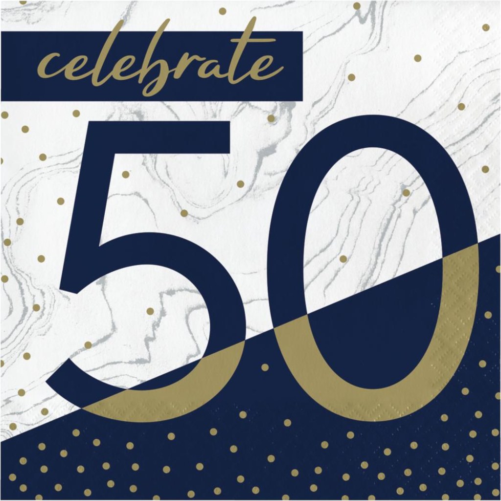 Navy and Gold Milestone 50 Birthday Lunch Napkins, 16ct, 2ply