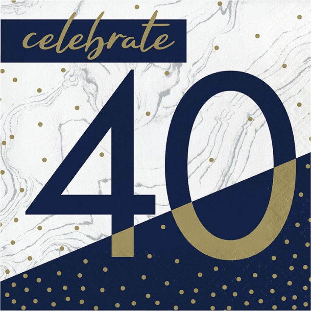 Navy and Gold Milestone 40 Birthday Lunch Napkins, 16ct, 2ply