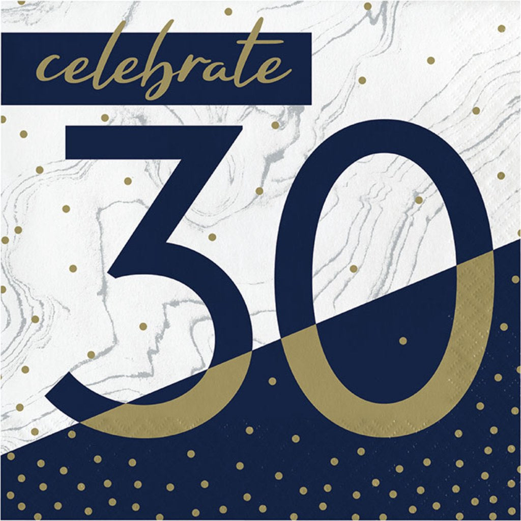 Navy and Gold Milestone 30 Birthday Lunch Napkins, 16ct, 2ply